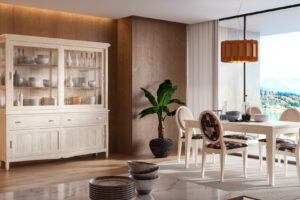 Vitrina de puertas corredera Amberes | Mesa pata agujada de 160 estirable | AMBERES 98/01 – COMEDORES