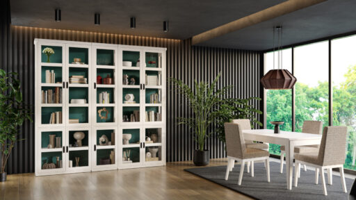 Estantería Modular | Mesa pata agujada de 160 estirable | Silla Donna | LIBROS 64/01 – COMEDORES