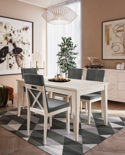Mesa pata agujada de 160 estirable | Silla Frida | QUEBEC 69/02 – COMEDORES