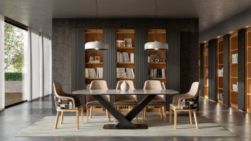 Estantería Modular | Mesa Lanzarote de 220 | Sillón Brianne | PRAGA 54/01 – COMEDORES